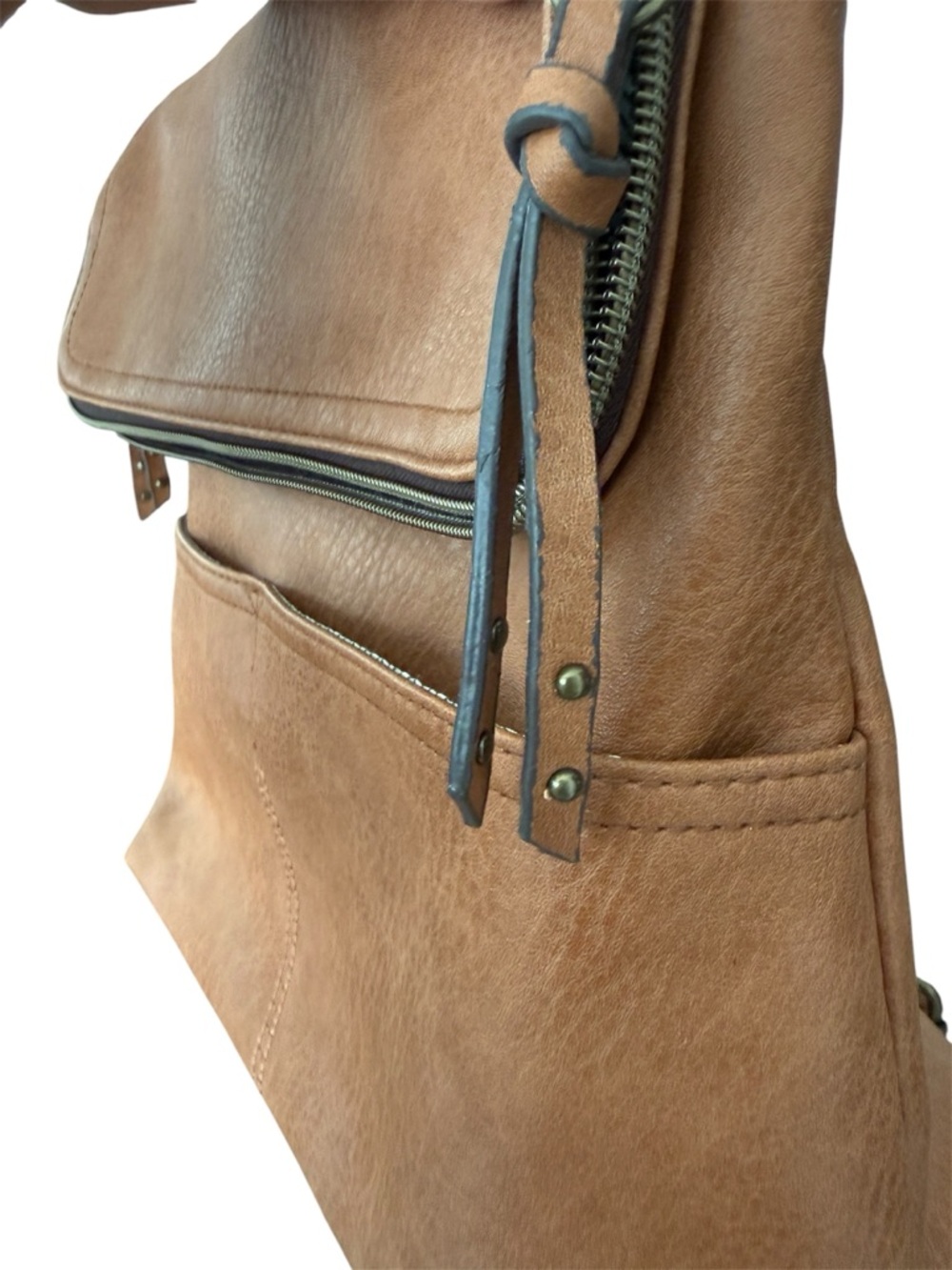 Classic Brown Leatherette Backpack Tote - Women's Bag - Picture 7 of 7